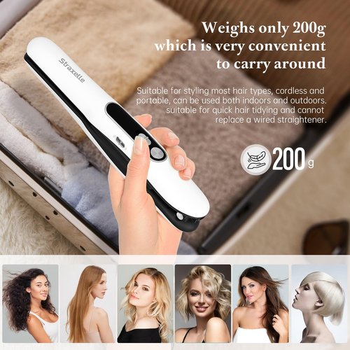 Straxelle Mini Flat Iron Hair Straightener, 2 in 1 Cordless Hair Straightener and Curler for Travel, 5000mAh Rechargeable Straighteners, 350°F-420°F Portable Flat Iron for Women
