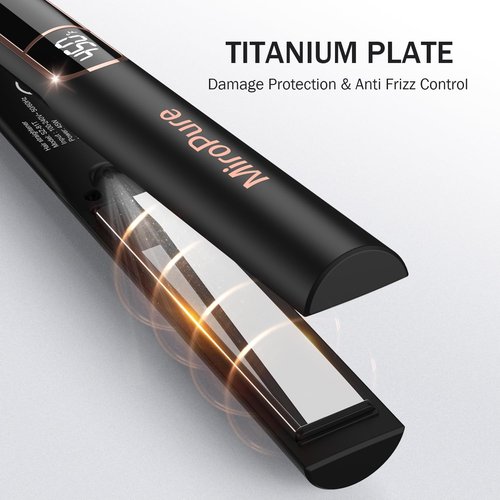 MiroPure Flat Iron Hair Straightener, 1 Inch Titanium Plates Hair Straightener with 15S Heat-up, Professional MCH Ceramic Negative Ion Hair Iron Dual Voltage for Women Hair with Auto Shut-Off F oH