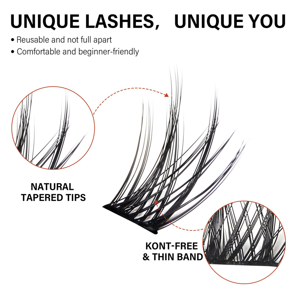 VYRILA Lash Cluster 144pcs Individual Lashes,8-16mm Diy Lash Extension,C Curl Lash Clusters Wispy,3D Natural Lash Clusters Look Like Eyelash Extension DIY at Home (Orange Spirit-C-8-16mix)