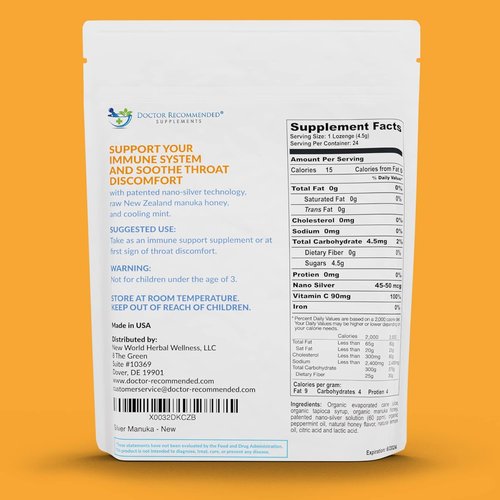 Silver Lozenges with Organic Manuka Honey & Vitamin C - Immune Support & Soothe Throat, 24 Count