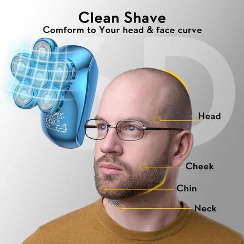 Head Shaver Replacement Heads, Kibiy 6 Blades Replacement Head, Bald Shaver Replacement Head, Replacement Shaver Head, Shaver Heads Replacement (light blue)