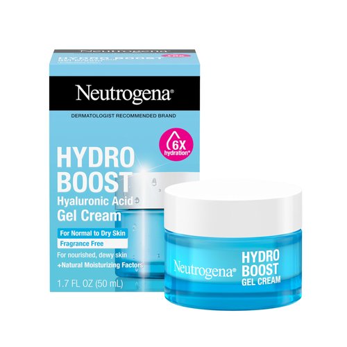 Neutrogena Hydro Boost Gel Cream with Hyaluronic Acid, Lightweight Facial Moisturizer for Normal to Dry Skin, Hydrating & Non-Comedogenic Face Cream for Dewy, Plump Skin, Fragrance Free, 1.7 fl. oz