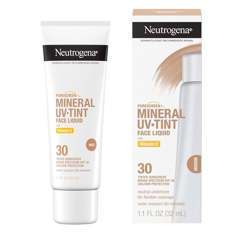 Neutrogena Purescreen+ Tinted Sunscreen - SPF 30 Mineral Formula with Zinc Oxide & Vitamin E | Medium, 1.1 fl oz