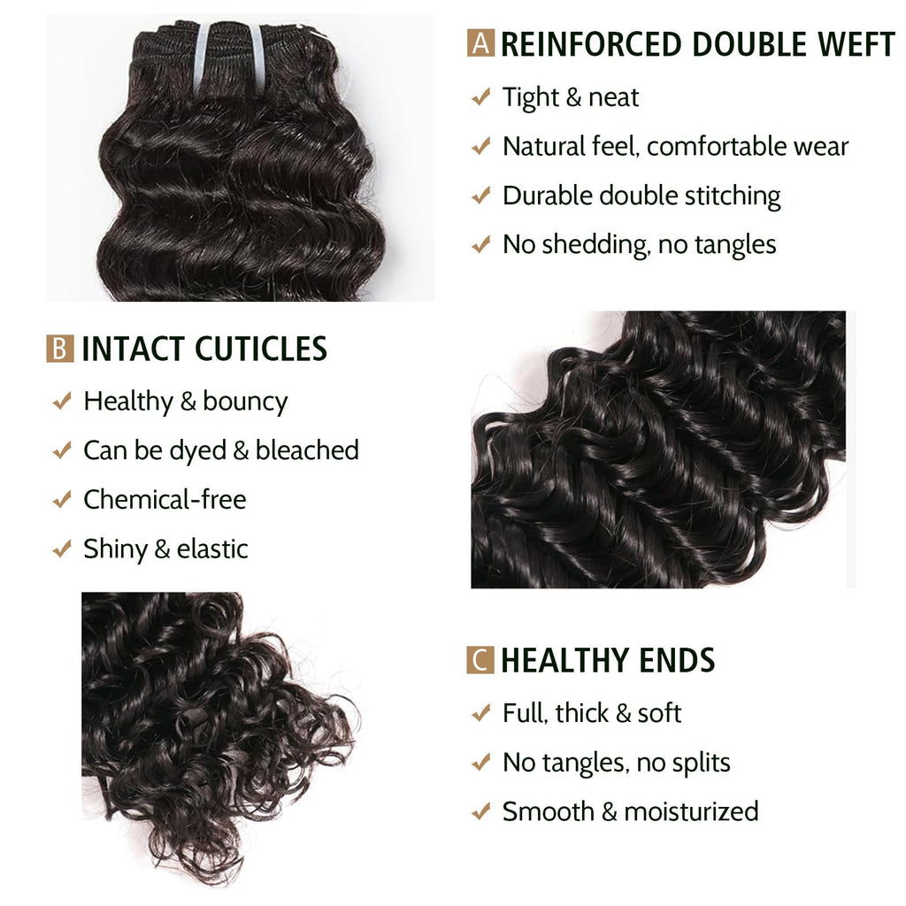 Wequeen 16A Deep Wave Water Wave Human Hair Bundles 100% Unprocessed Brazilian Virgin Hair Quick Weave Bundles Human Hair Extensions Real Human Hair,Deep Wave 16 Inch