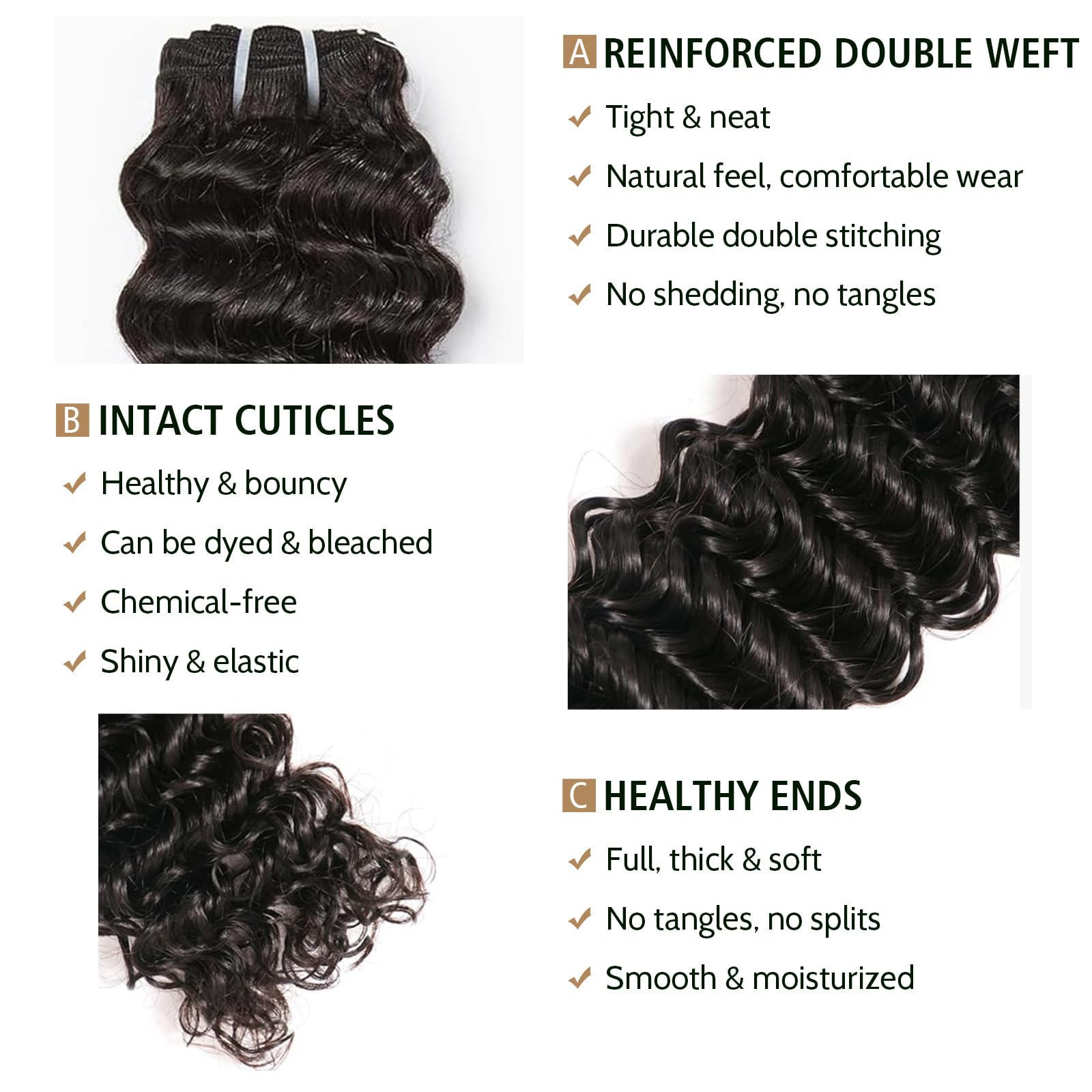 Wequeen 16A Deep Wave Water Wave Human Hair Bundles 100% Unprocessed Brazilian Virgin Hair Quick Weave Bundles Human Hair Extensions Real Human Hair,Deep Wave 16 Inch