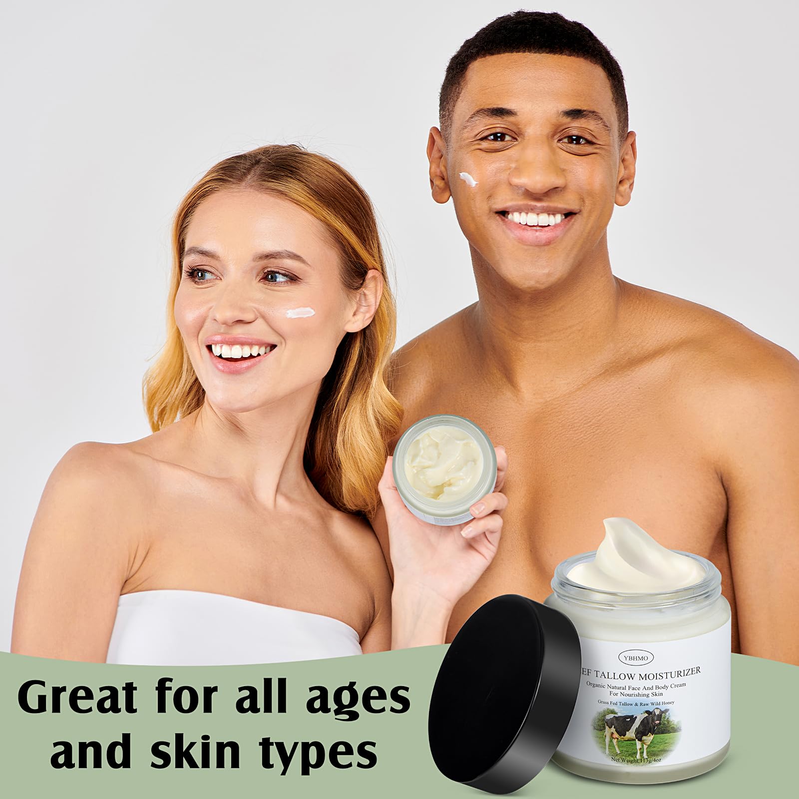 YBHMO Beef Tallow Moisturizer,Beef Tallow for Skin,Organic Grass Fed Beef Tallow with Raw Honey Moisturizing Cream, Whole Body & Face Moisturizer（4oz）