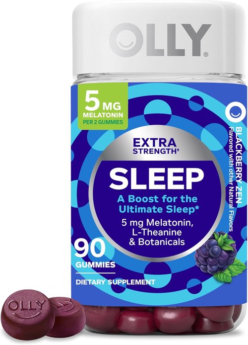 OLLY Extra Strength Sleep Gummies - 5 mg Melatonin & L-Theanine, Blackberry Flavor - 90 Count