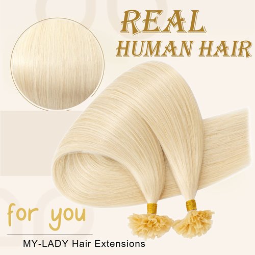 MY-LADY K Tip Hair Extensions Real Human Hair Platinum Blonde 14 Inch 50G 50Strands KTip U Tip Utip Keratin Bond Fusion Pre Bonded Straight Real Remy Hairpieces