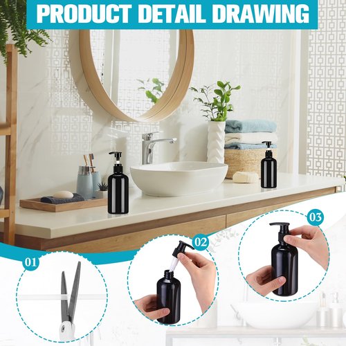 CroBlissful 16 Pcs Empty Plastic Pump Bottles 8oz Refillable Lotion Pump Bottle Containers with Dispenser for Shampoo, Conditioner, Face Cream, Massage Oil, Liquid Soap (Black)