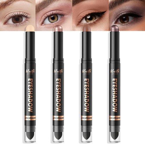 LANGMANNI Dual-Ended Cream Eyeshadow Stick Set - Silky Smooth, Waterproof & Transfer-Proof, All-Day Wear in 4 Colors