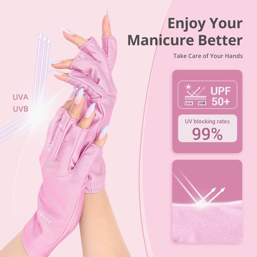 AIRSEE UV Gloves for Nail Lamp,Professional UPF50+ UV Protection for Manicures Nail Art,Fingerless Gloves That Shield Skin from The Sun and Manicure (Light Pink)