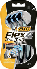 Bic Flex 4 Comfort Men's Razors - Pack of 3 Disposable 4-Blade Razor - with Lubricating Strip for A Smooth And Precise Shave