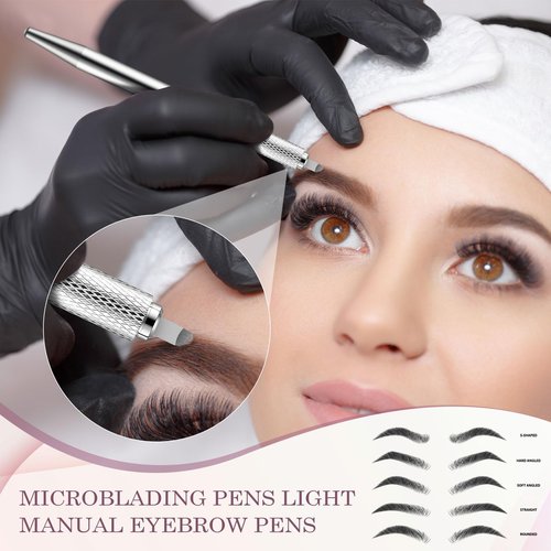 Gisafai 50 Pcs Microblading Pen Manual Eyebrow Pens Supplies Aluminum Microblade Pen Tool Holder Hand Tools for Makeup Supplies Salons(Silver, Black)