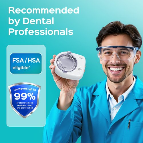 COSLUS C50 Sonic Retainer Cleaner Machine: Cordless Professional Dental Cleaning Pod for Retainer, Aligner, Night Guard Deep Cleaning - Rechargeable Mini Travel Design, Quiet for Home Use with Timer