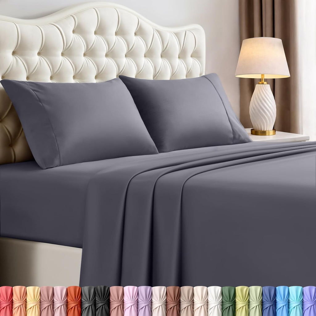 Utopia Bedding Queen Size Sheet Set - Soft, Breathable Microfiber, 4-Piece in Grey | Oeko Tex Certified