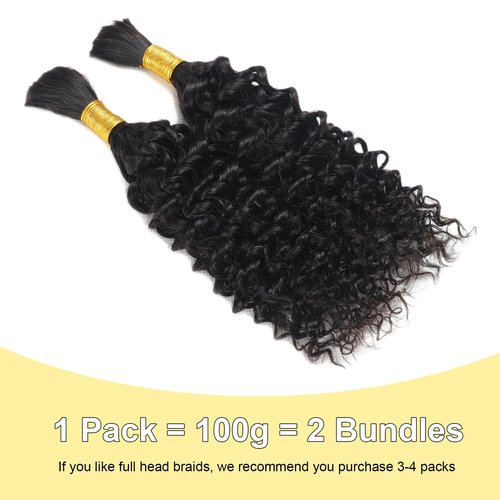 Human Braiding Hair Curly Bulk Human Hair for Braiding No Weft Human Hair Bundles for Braiding Wet and Wavy Human Hair Braiding Hair for Boho Box Braids 100g Per Pack 18 Inch