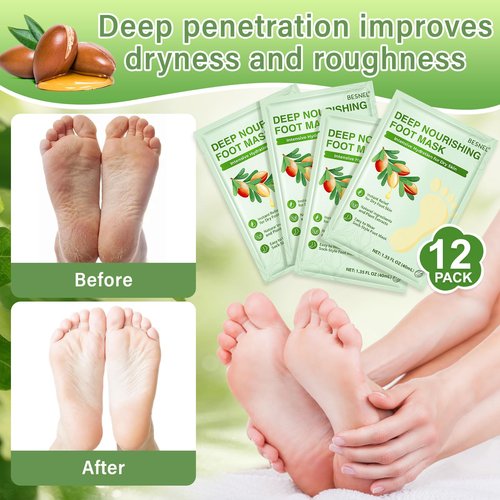 Foot Peeling 8Pcs＆12Pcs Moisturizing Foot Mask, Exfoliator Peel Calluses Dead Skin Callus Remover, Hydrating Foot Masks for Dry Cracked Feet, Repair Rough Heels＆Dry Skin for Baby Soft and Smooth Feet