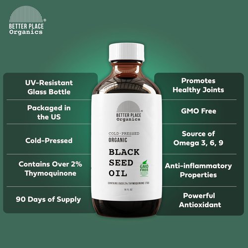 Organic Black Seed Oil - 100% Virgin Cold Pressed Pure Antioxidant for Joints, Hair & Skin | 16 oz