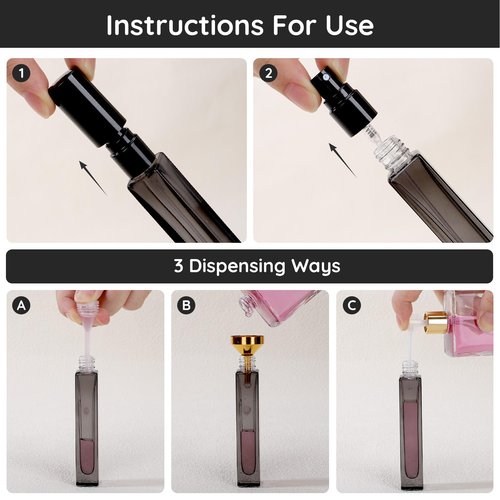 Segbeauty 0.34oz Empty Glass Travel Perfume Bottles Refillable, 5pcs 10ml Mini Spray Bottle with Perfume Refill Kit, Black Travel Cologne Sprayer, Small Glass Cologne Atomizer Spray Bottle Fragrance