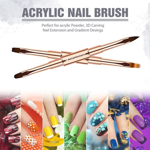 Nail Art Brushes for Nail Art, Professional 5Pcs Double-Ended Acrylic Nail Brush Set for Details, Long Lines, Ombre & 3D Design-Perfect for DIY Manicures & Salons (Gold)