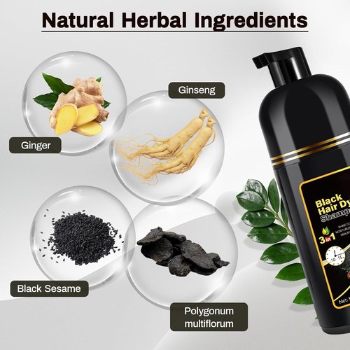 Cosmpro Black Hair Dye Shampoo - 3-in-1 Herbal Formula for Gray Coverage | Natural Black Color for Women