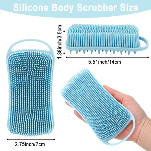 Silicone Body Scrubber, 2 in 1 Soft Silicone Loofah 2 Pack Exfoliating Body Scrubber Loofah for Women Men, Body Scrubber Shower Bath Shampoo Brush with Loop for Sensitive Skin Lather Well, Pink & Blue