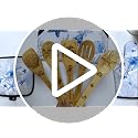 Ocean Bamboo Kitchen Utensil Set with Apron Oven Mitt & Potholder - Coastal Decor