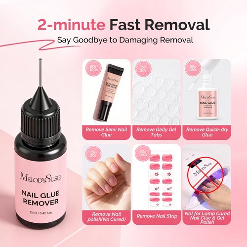 MelodySusie 2PCS Nail Glue Remover for Press on Nails, Acetone Free Nail Polish Remover Multi-Functional Liquid for Removing Glue from Nail Tips Full Cover Nails for Home and Salon Use