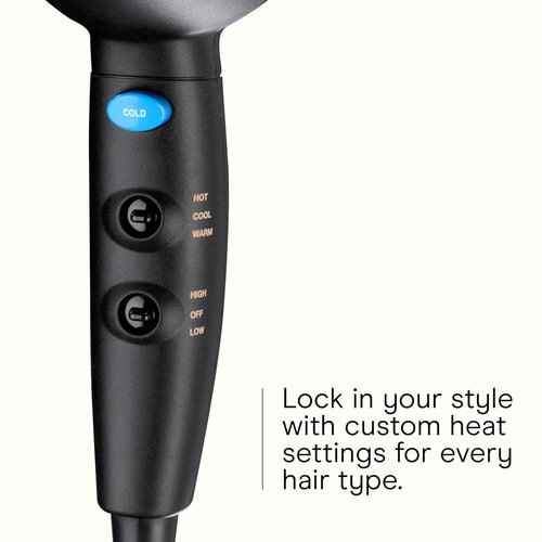 INFINITI PRO CONAIR Travel Hair Dryer - 1600W Compact Blow Dryer with Concentrator | Lightweight & Fast Drying, Black