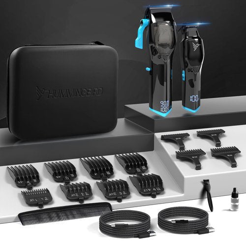 HUMMINGBIRD Pro Series Hair Clippers and Trimmer Set – 9,000 RPM Brushless Motor, DLC Blade, Zero-Gapped T-Blade Trimmer, Cordless USB-C Rechargeable, Super Torque, Carry Case, Professional Barber Kit