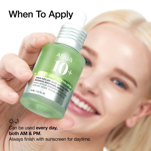 Anua Azelaic Acid 10 Hyaluron Redness Soothing Serum, Facial Serum for Blemish-Prone & Sensitive Skin, Lightweight & Hydrating Blemish Care, Hyaluronic Acid, Korean Skincare, 1.01 fl oz.