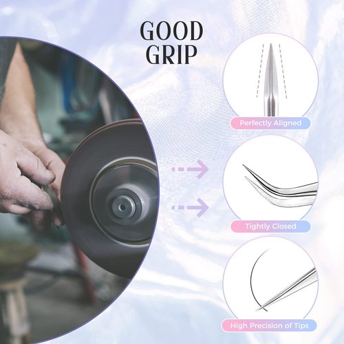 Lash Tweezers for Eyelash Extensions, Lankiz Eyelash Tweezers for Lash Extensions Stainless Steel Straight and Curved Volume Lash Tweezers Set Kit (3PCS-White)