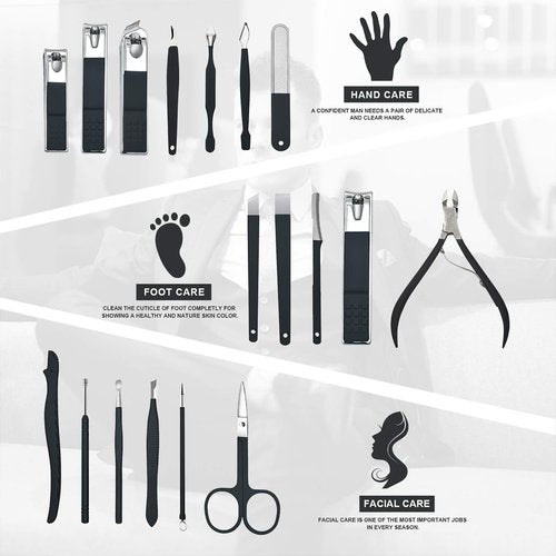 Bekit Manicure Set 18 in 1 Stainless Steel Professional Pedicure Kit Nail Scissors Grooming Kit Travel Case B01-Black