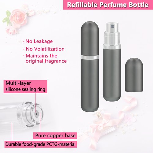 ANTOKX Travel Perfume Atomizer Refillable Bottle - 5ML Leakproof Luxury Travel Perfume Atomizer, Refillable Perfume Spray Bottle for Women (Gray)