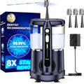 Electric Toothbrush with Water Flossers for Adults, Upgrade 2.0 Flossing Toothbrush Combo, 5 Floss Speeds&3 Brush Modes, 500mL Tank, 30-Day Battery, for Adults & Teens, Gums, Braces, Dental Care,Blue