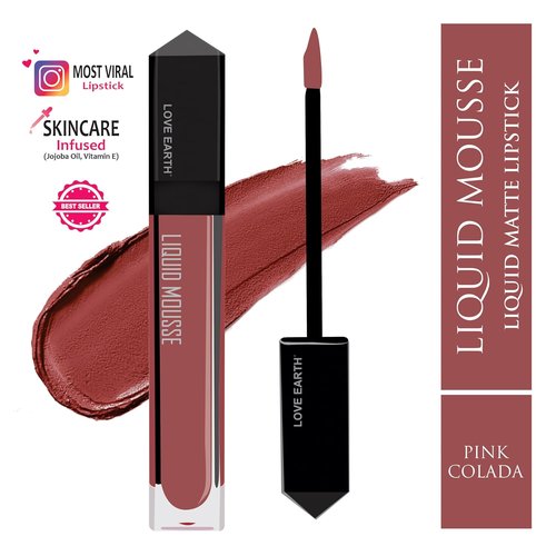 Love Earth Liquid Mousse Lipstick - Matte Finish | Lightweight & Transferproof | Lasts 12 Hours with Vitamin E - 6 ml Pink Colada