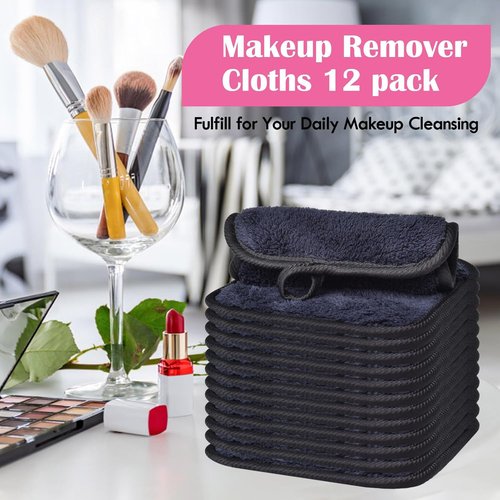 Skiennix Makeup Remover Cloths - Reusable Microfiber Cleansing Pads for Face & Eyes | 5x5 Inch, 6 Pack (Black)