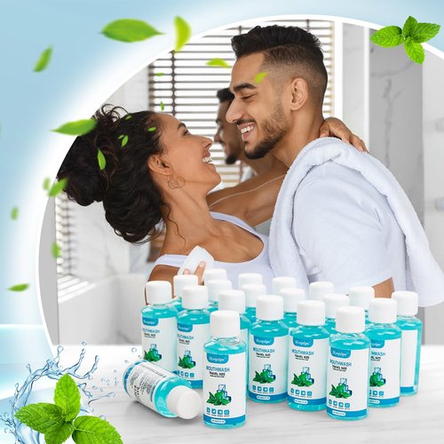 SLequipo 50 pcs Travel Size Mouthwash Bulk Mini Mouthwash, Fresh Mint Portable Mouthwash Individual 1.2oz/35ml Mouthwash Bottles for Travel Toiletry Kits