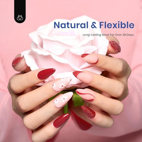 Beetles Gel Nail Kit Etch-X, Almond Medium, 500pcs 12 Sizes, with 9 in 1 Glue Mini Nail Lamp, Pre-Etched Half Matte Easy Extension Set for Home DIY Salon Manicure Art