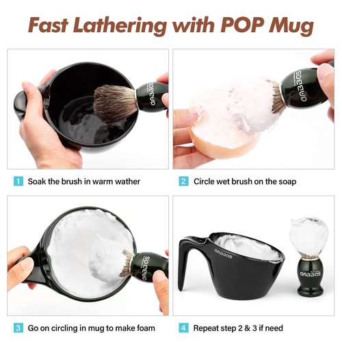 Anbbas Badger Hair Shaving Brush with Shaving Soap Bar and Upgrade Lathering Way-POP Mug A5 Melamine,Foaming Set for Men Wet Shave,Women Girls Hair Removal