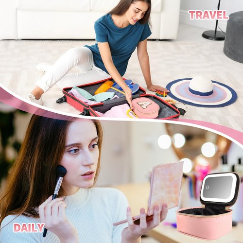 dadop Birthday Gifts For Women Teen Girl, Personalized Preppy Initial Makeup Organizer Bag, 10 11 12 13 14 15 16 17 18 Years Old Girls Gifts, Christmas Travel Gift Cosmetic Bag With LED Mirror - K