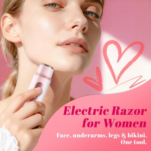 Fanovae Bikini Trimmer for Women – Gentle Electric Razor for Sensitive Areas, Waterproof USB-C Rechargeable Shaver for Body & Face, Stocking Stuffers Holiday Gift (Petal Pink with LED)