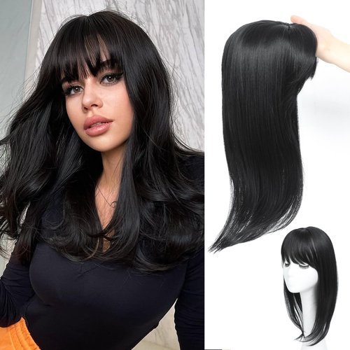 RMYHIG Hair Topper, 360° 3D Hair Toppers for Women with Thinning, 18 Inch Long Pieces for Women Clip in Wispy or Side Bangs(Black, 3D Wispy Bangs)