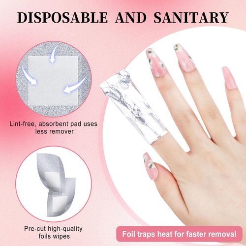 NXJ INFILILA Nail Foil - 300PCS Foil Nail Wraps Gel Nail Polish Remover Foil Wraps for Nails, Soak Off Gel Remover with Larger Cotton Pad for Removing Nail Polish at Home
