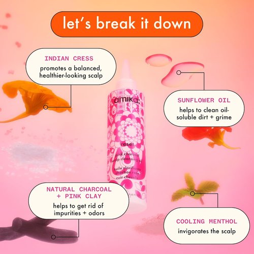 Amika Reset Pink Charcoal Scalp Cleansing Oil - Unisex 6.7 oz for Deep Cleansing & Refreshing