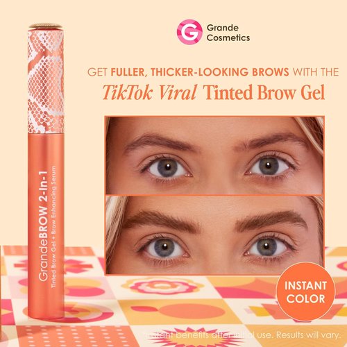 Grande Cosmetics GrandeBROW Tinted Brow Gel & Enhancing Serum - Thicker, Darker Brows with Castor Oil & Mini Fibers