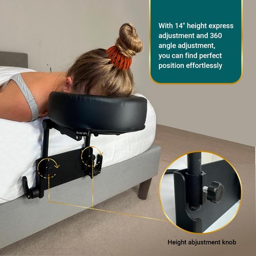 EASY SPA Home Mattress Top Massage Kit Adjustable Headrest with PU Face Down Pillow, Face Cradle for Massage Table, Massage Equipment (Black)