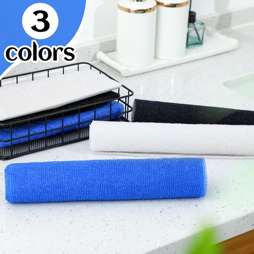 Tatuo 12 Pack 36 Inch Exfoliating Bath Cloth Towel African Net Sponge Extra Long Nylon Korean Bath Towel Japanese Shower Cleaning Sponges for Back Body(White, Black, Dark Blue)