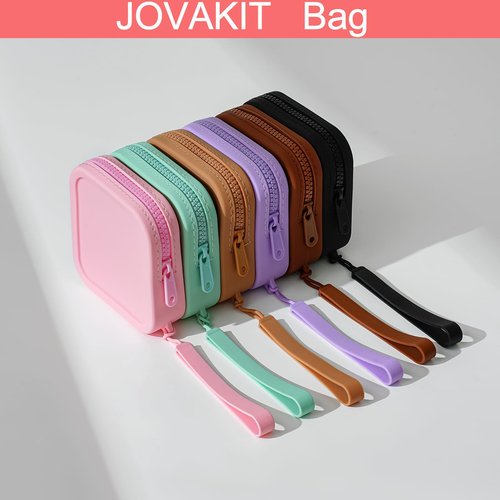 JOVAKIT Small Square Portable Silicone Makeup Bag for Women, Travel Waterproof Toiletry Cosmetic Bag Gifts for Women Girls, Zipper Closure Makeup Case with Handle (Black)