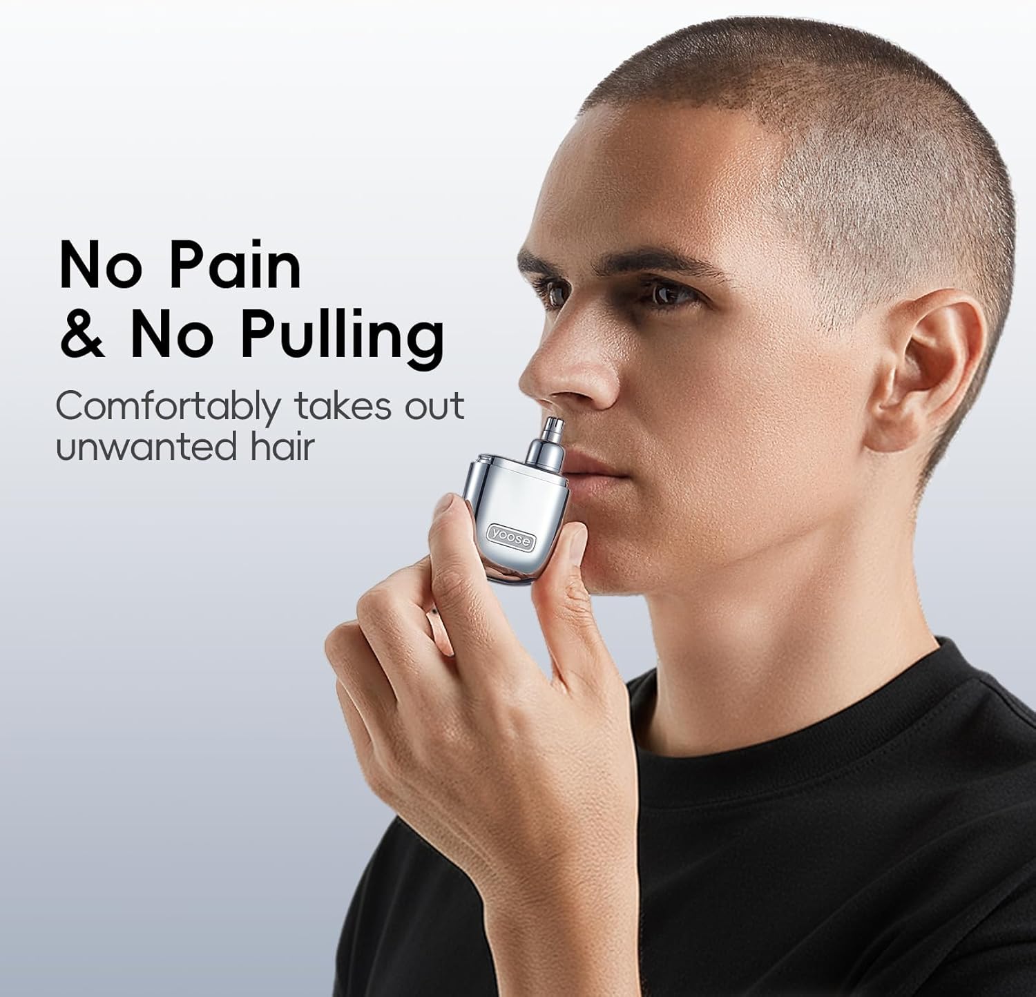 Yoose Nose Hair Trimmer - Rechargeable & Waterproof, Painless Dual Edged Blades, Portable Silver Design